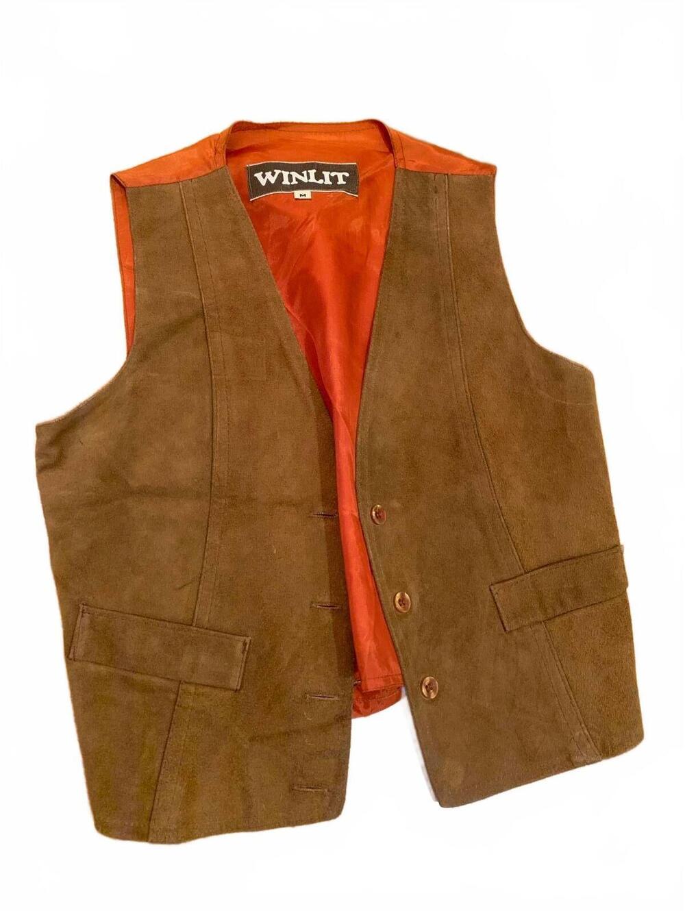 Winlit Brown Suede Vest with Orange Lining